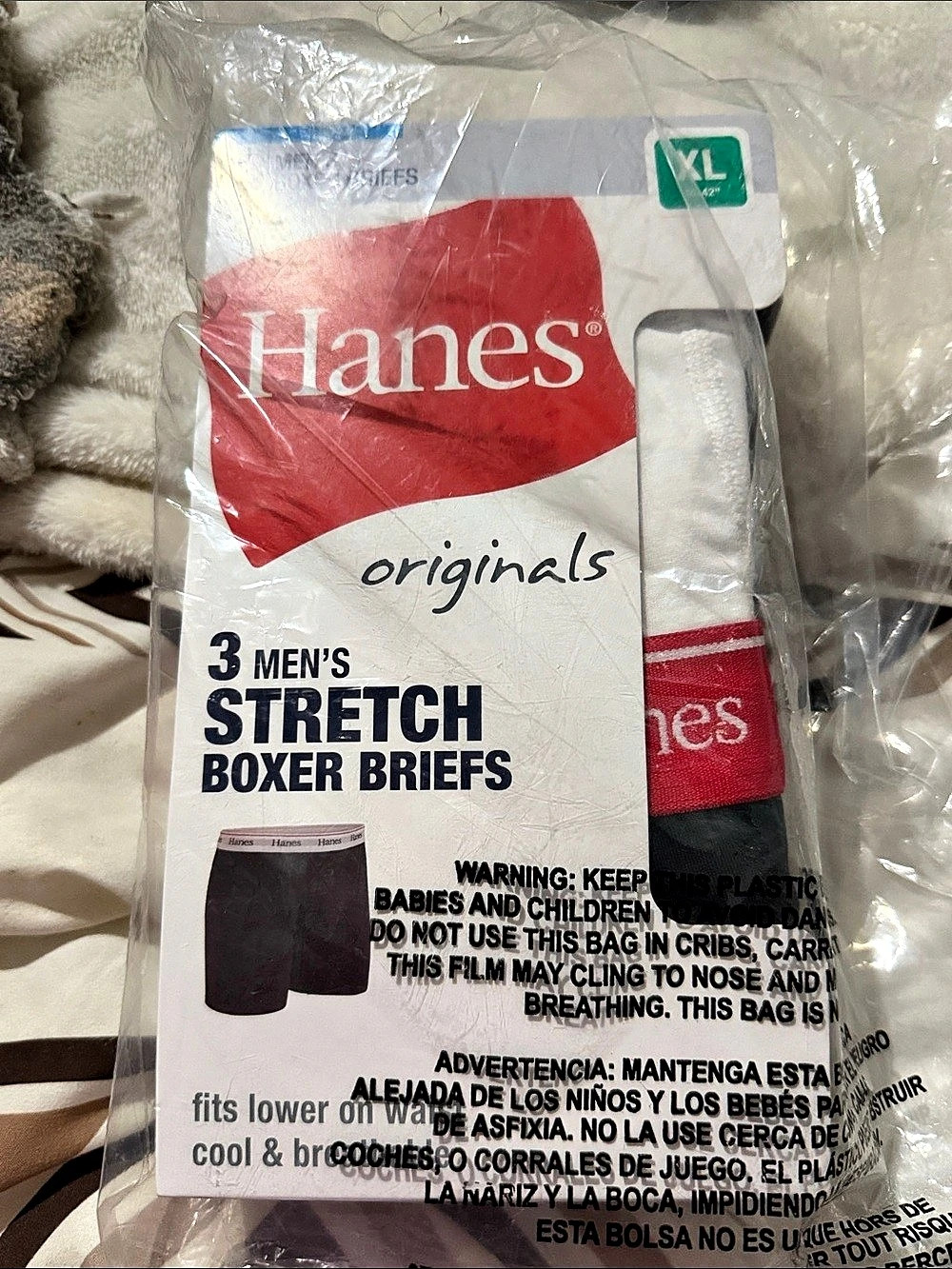 Hanes Originals Stretch Boxer Briefs Men's Black & Gray Size XL NWT